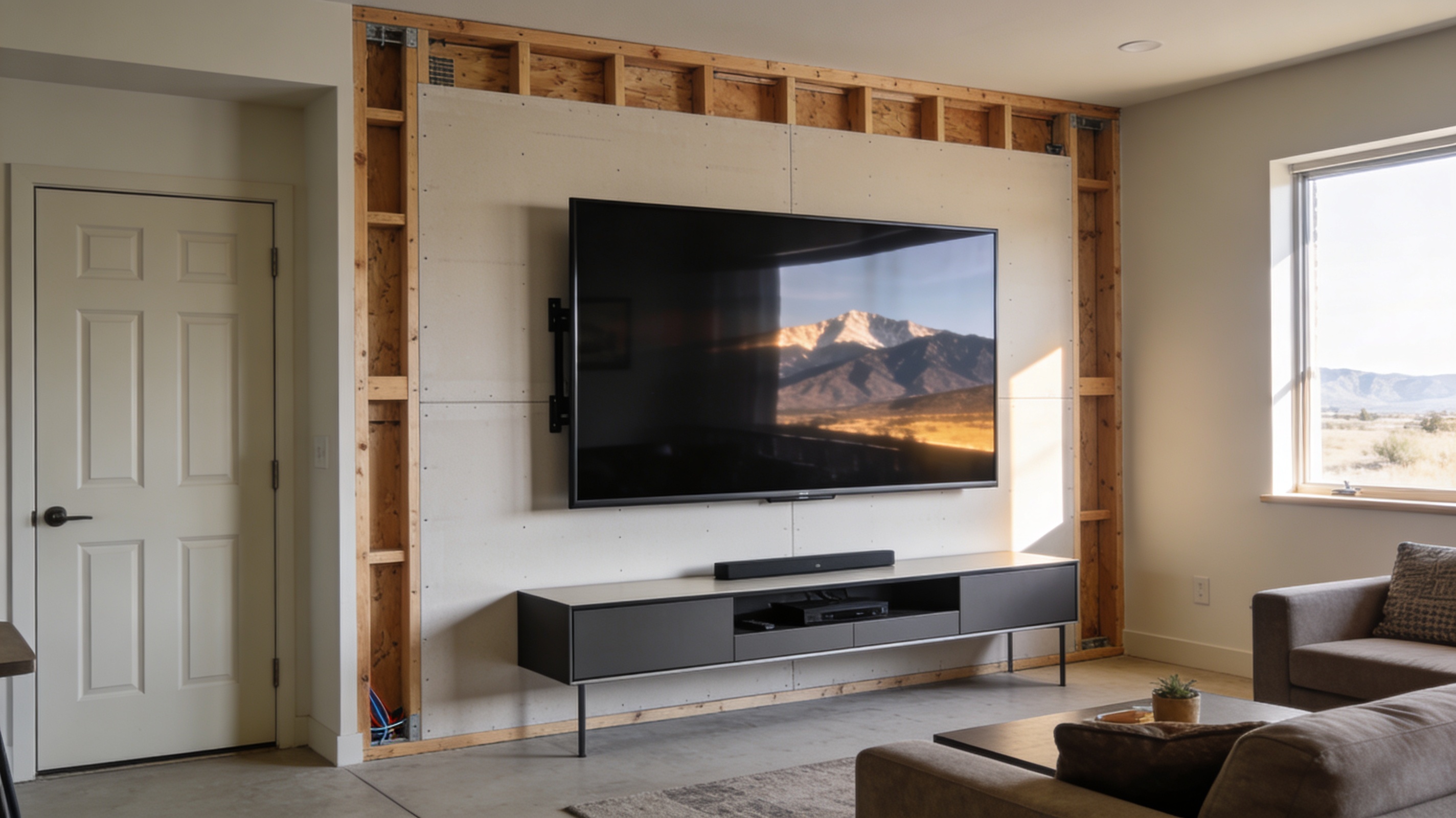 85 inch TV mounted on a wall in a Colorado Springs home