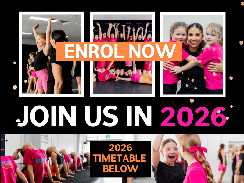 Weekly dance class timetable at KICO Dance Studios — offering classes for all ages and levels including ballet, jazz, acro, and hip hop in Wilton, Picton, and Bargo