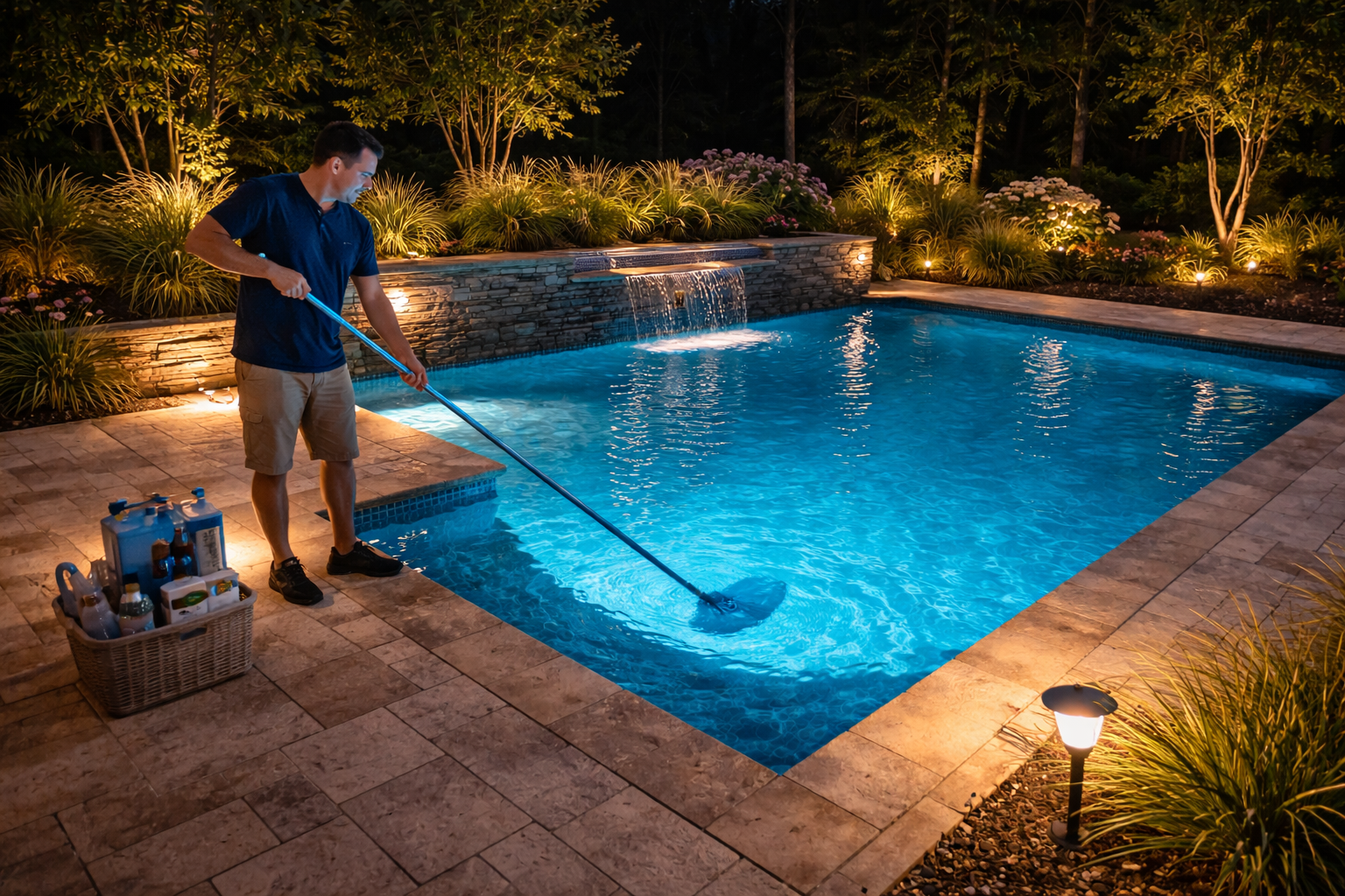 Pool lit at night