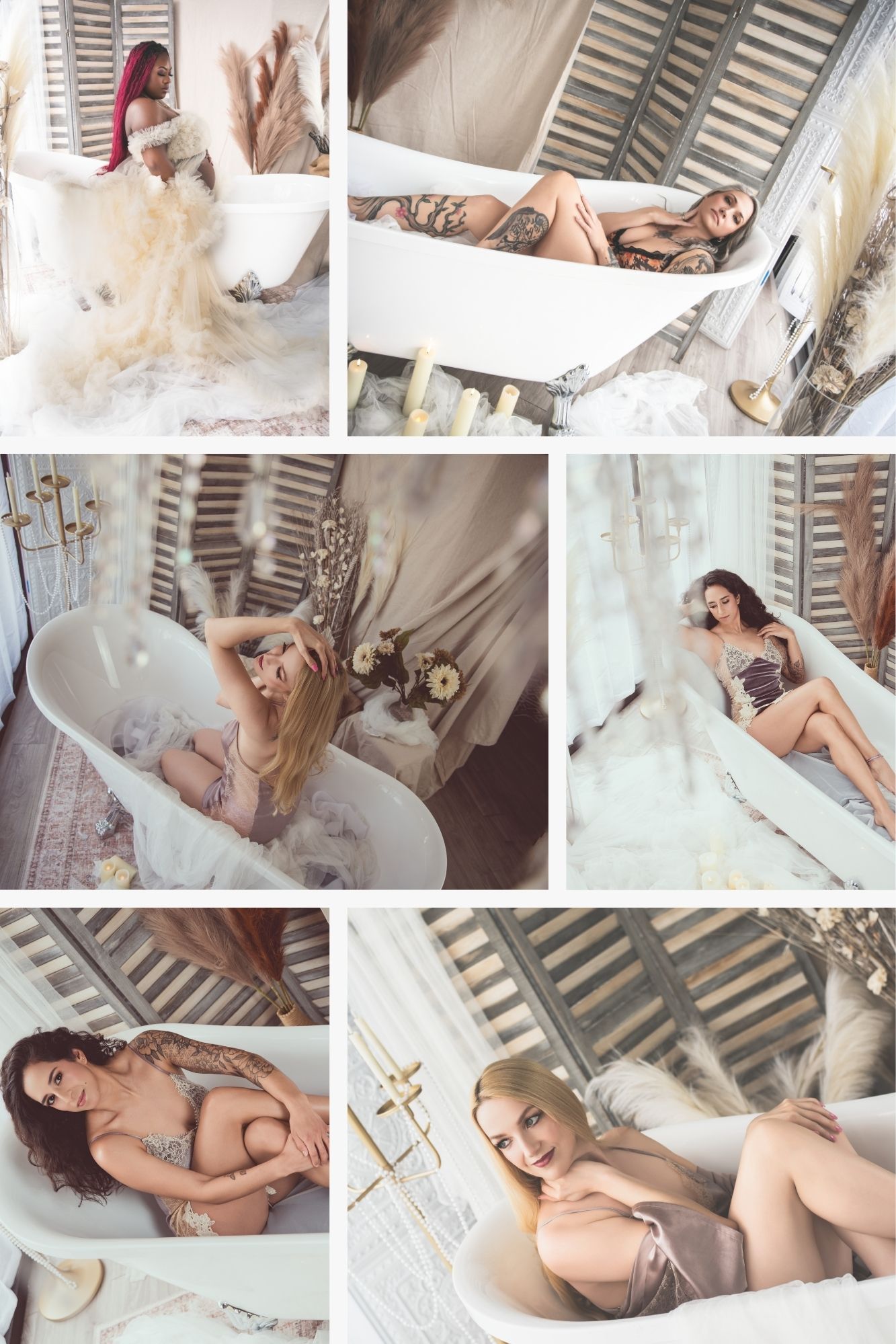 Luxury boudoir portrait featuring woman in sensual  romantic bath