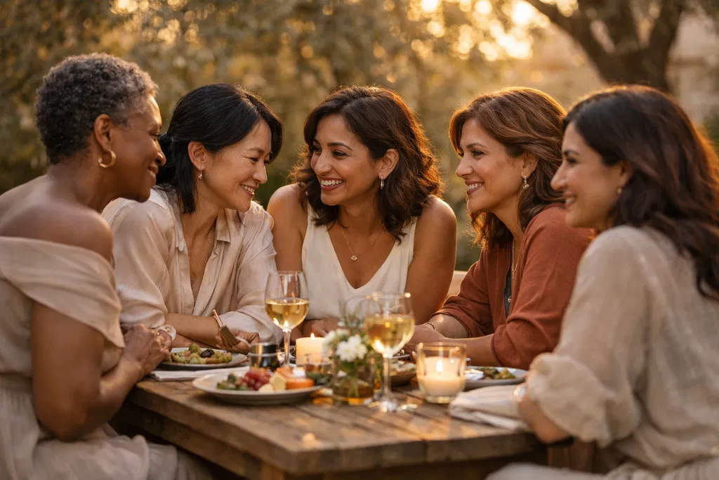 Women gathering at dinner