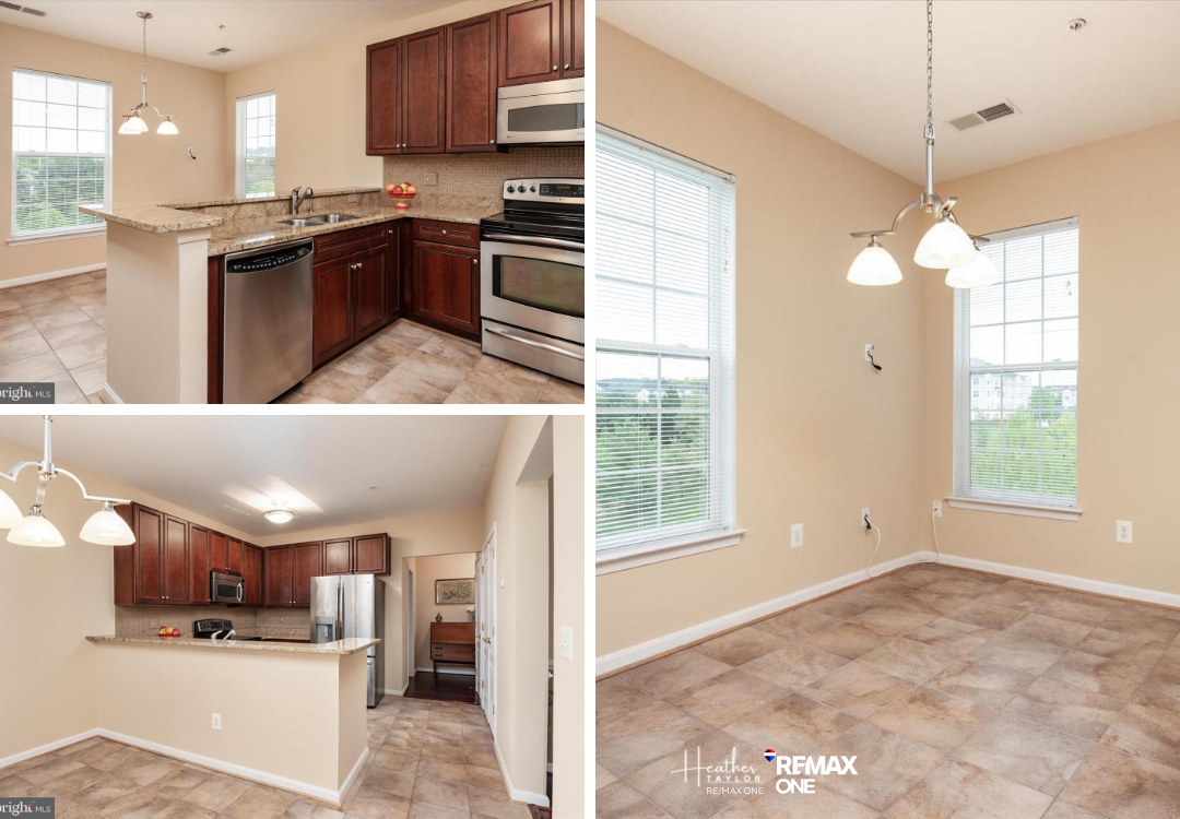 Modern kitchen with stainless steel appliances in Piney Orchard condo Modern kitchen with stainless steel appliances in Piney Orchard condo