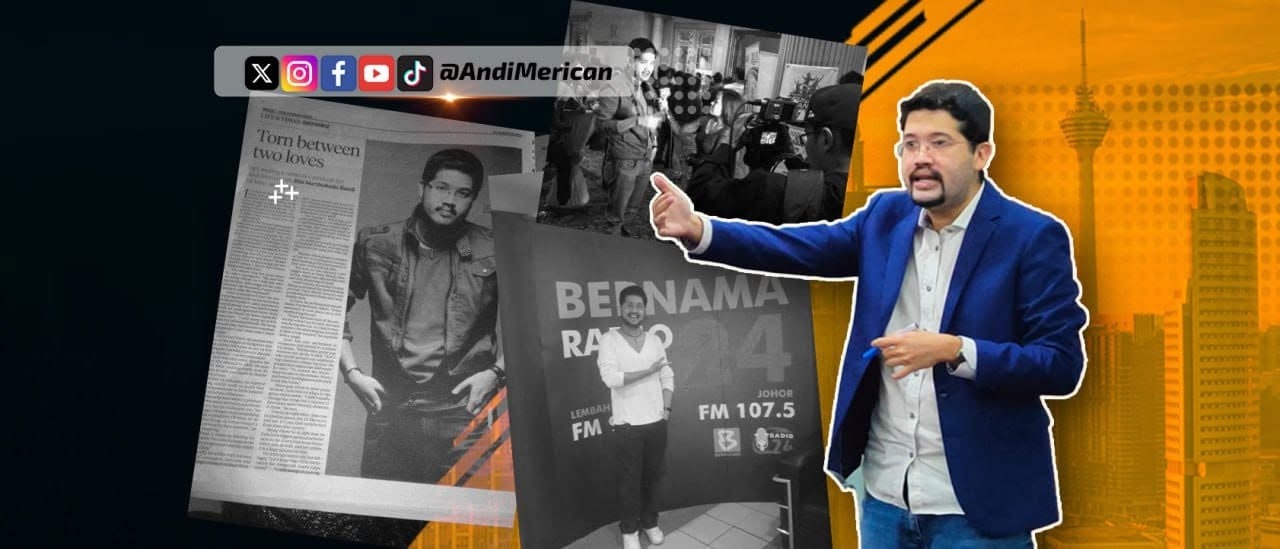 Andi Merican berucap di hadapan audiens; temu bual Bernama Radio dan liputan akhbar.