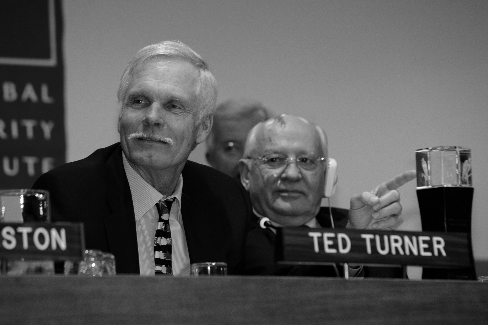 Ted Turner speaking at United Nations Headquarters in New York after receiving the 2005 Alan Cranston Peace Award, photographed by Michael William Paul.