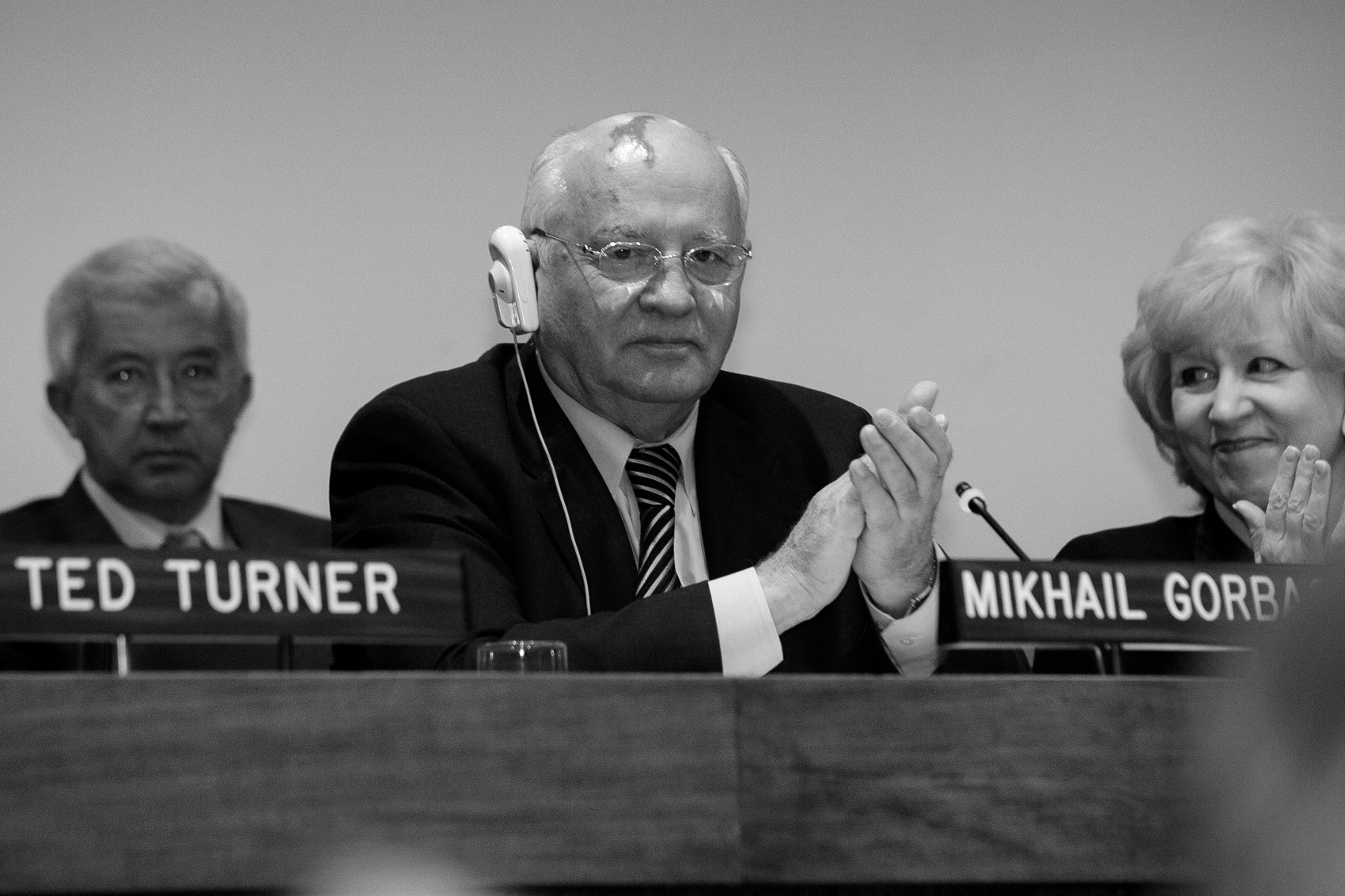 Mikhail Gorbachev speaking at the Global Security Institute conference at United Nations Headquarters, photographed by Michael William Paul.