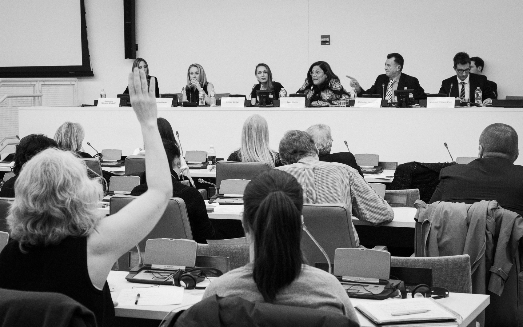 Wide view of the World Fashion Forum at United Nations Headquarters on International Women’s Day, directed and produced by Michael William Paul with Models for Peace, showing the full room of diplomats, fashion leaders, and partners gathered around women’s rights and the SDGs.
