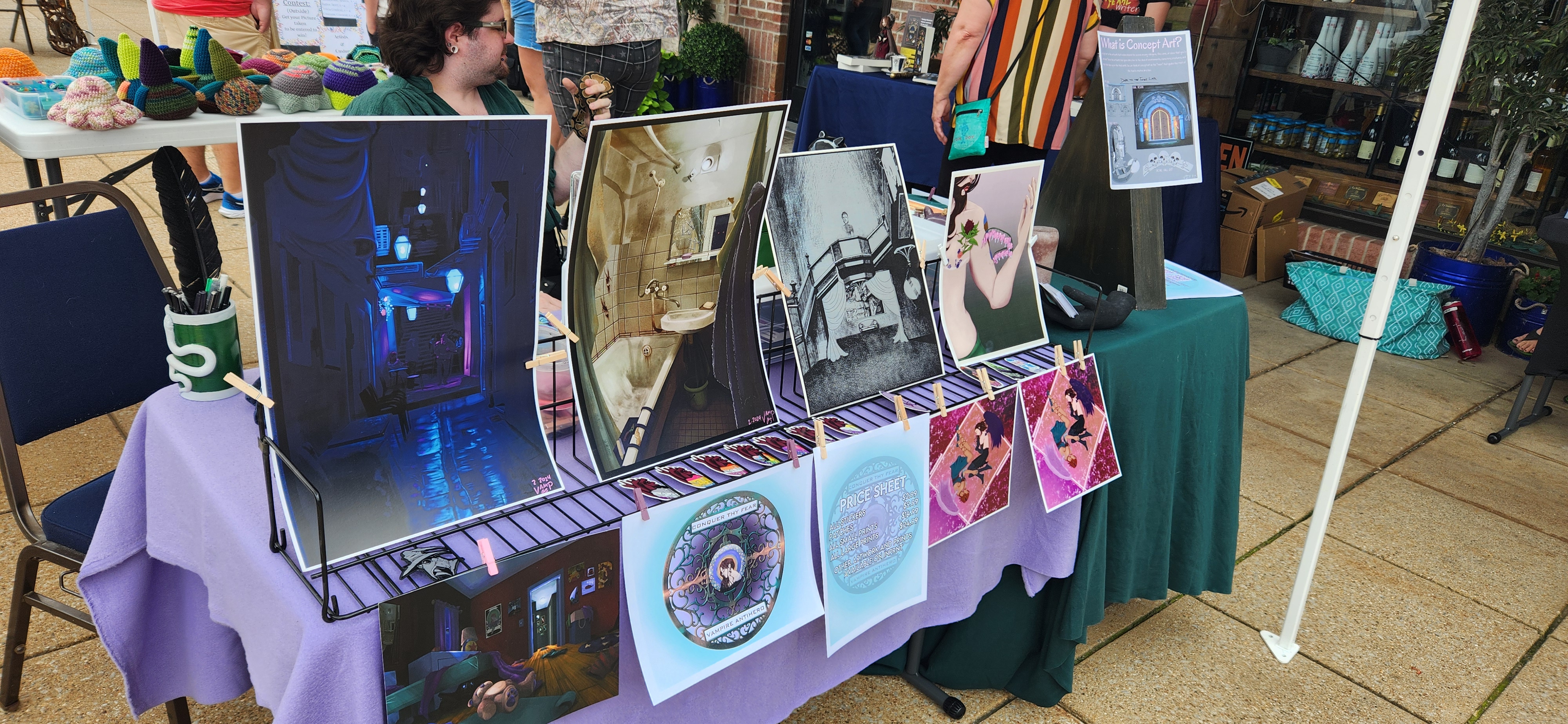 A picture of a table at a market