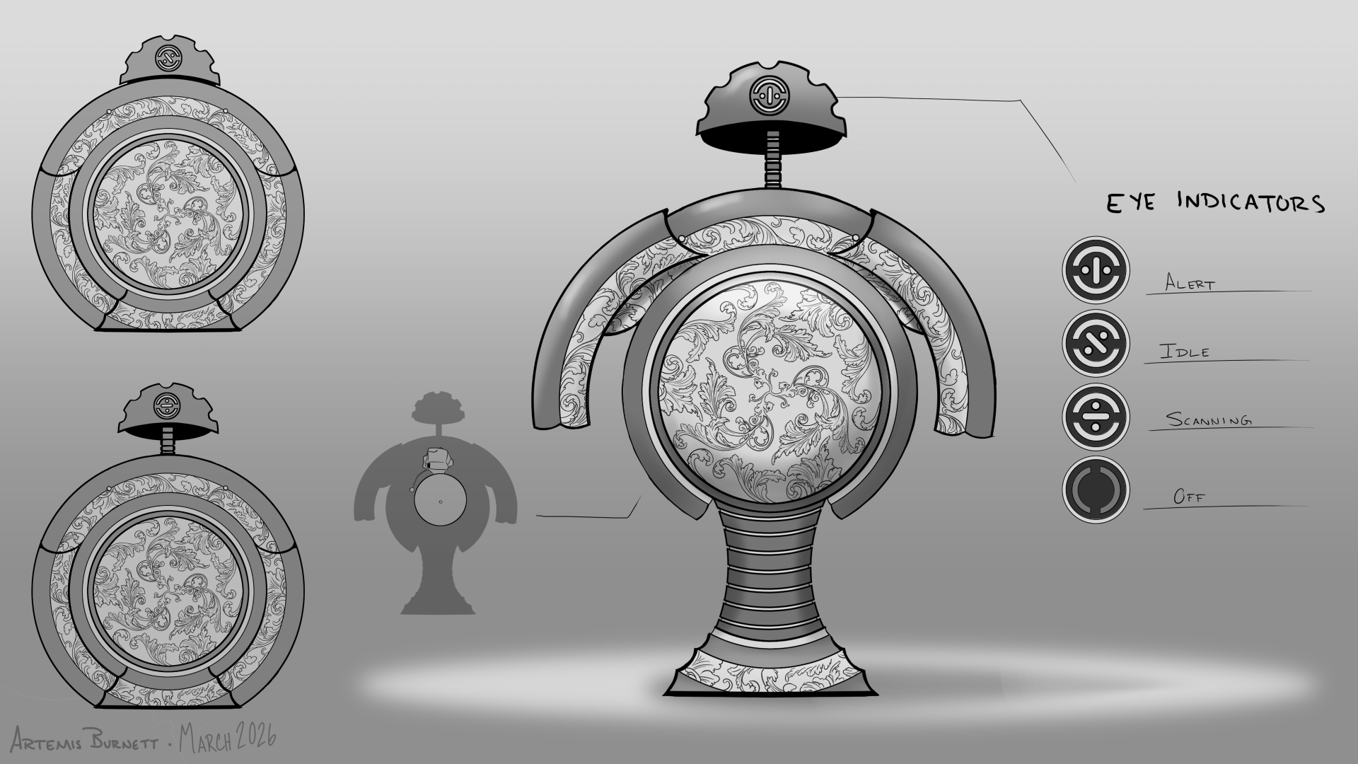 a black and white drawing of a robot concept