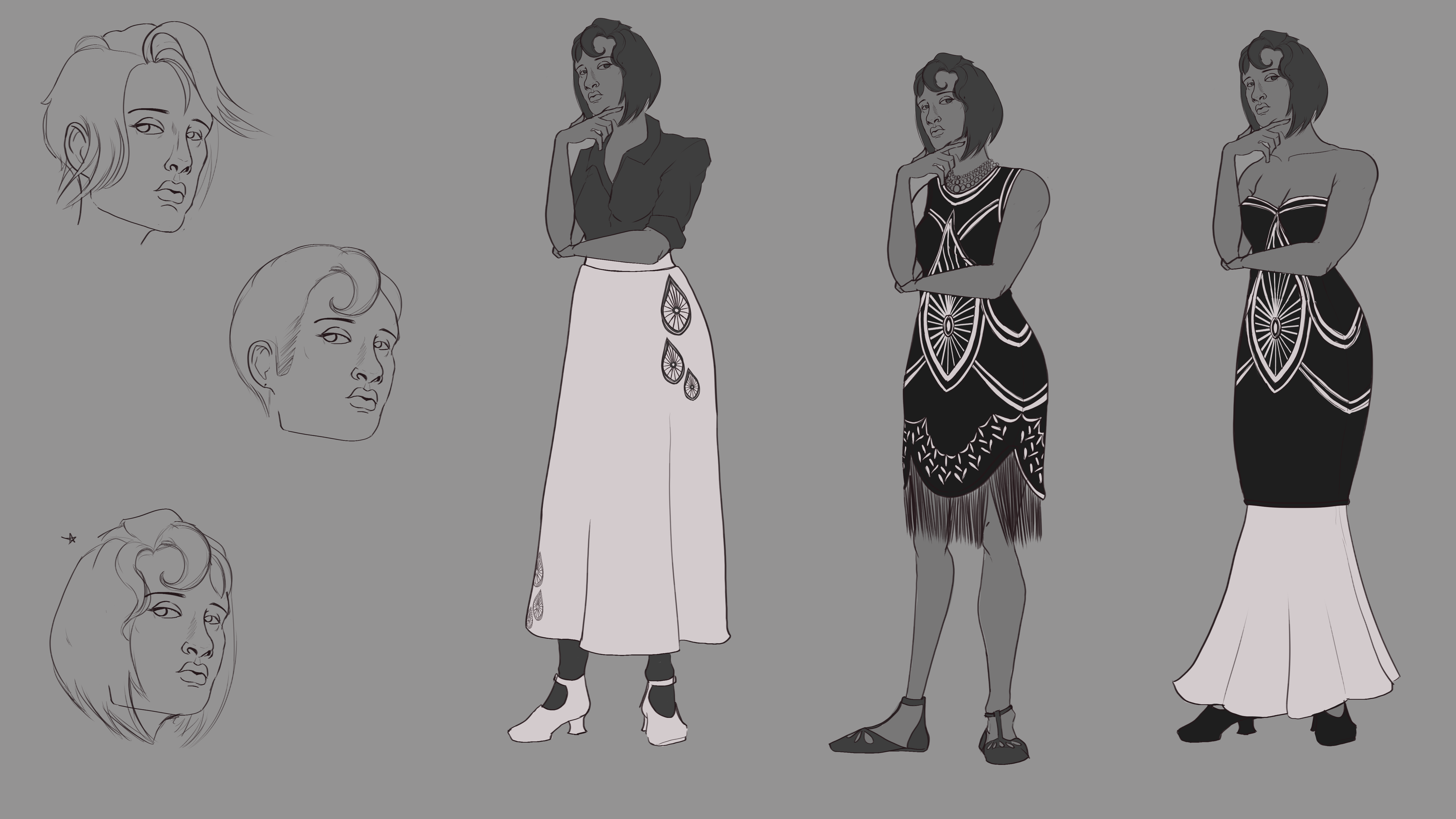 A black and white character design of Julienne Archambeau from Tales From The Night Garden