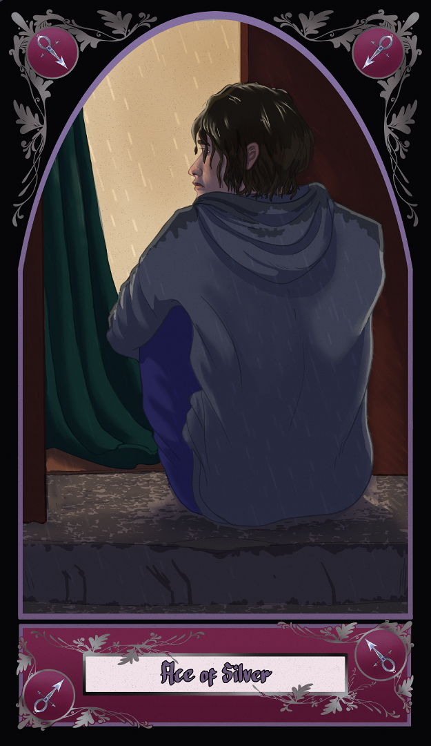 A person sitting outside in the rain, when another person stares at them from inside a door.