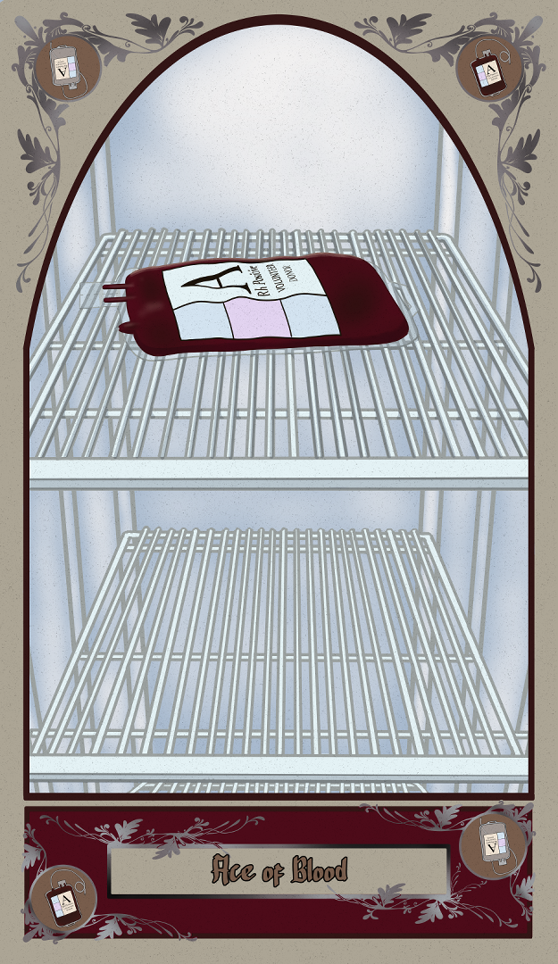 A blod bag sitting on a fridge shelf