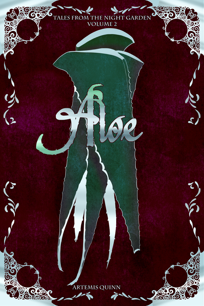 The book cover of Aloe by Artemis Quinn. It has stylized Aloe pieces on a burgundy background. The book cover of Aloe by Artemis Quinn. It has stylized Aloe pieces on a burgundy background.