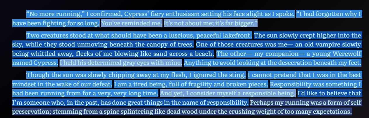 A screenshot of Ellipsus Plus' highlight system for the sentence length feature of the writing insights.