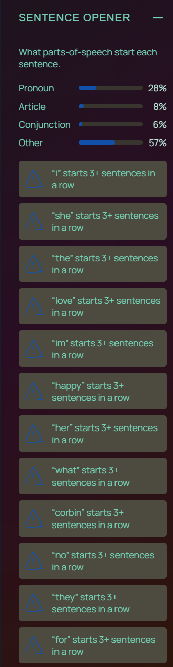 A screenshot of Ellipsus Plus' sentence opener feature.