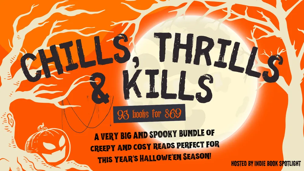 A sales banner for the Chills, Thrills, and Kills bundle by Rebecca Crunden