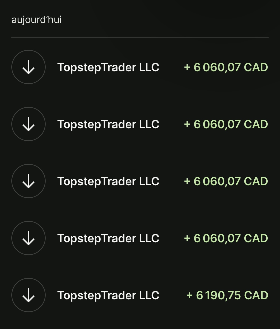 Bank transfers from TopstepTrader LLC in CAD