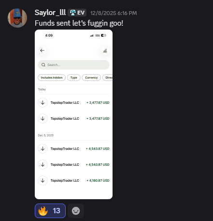 TopstepTrader payouts $3,477 and $4,543 across two days