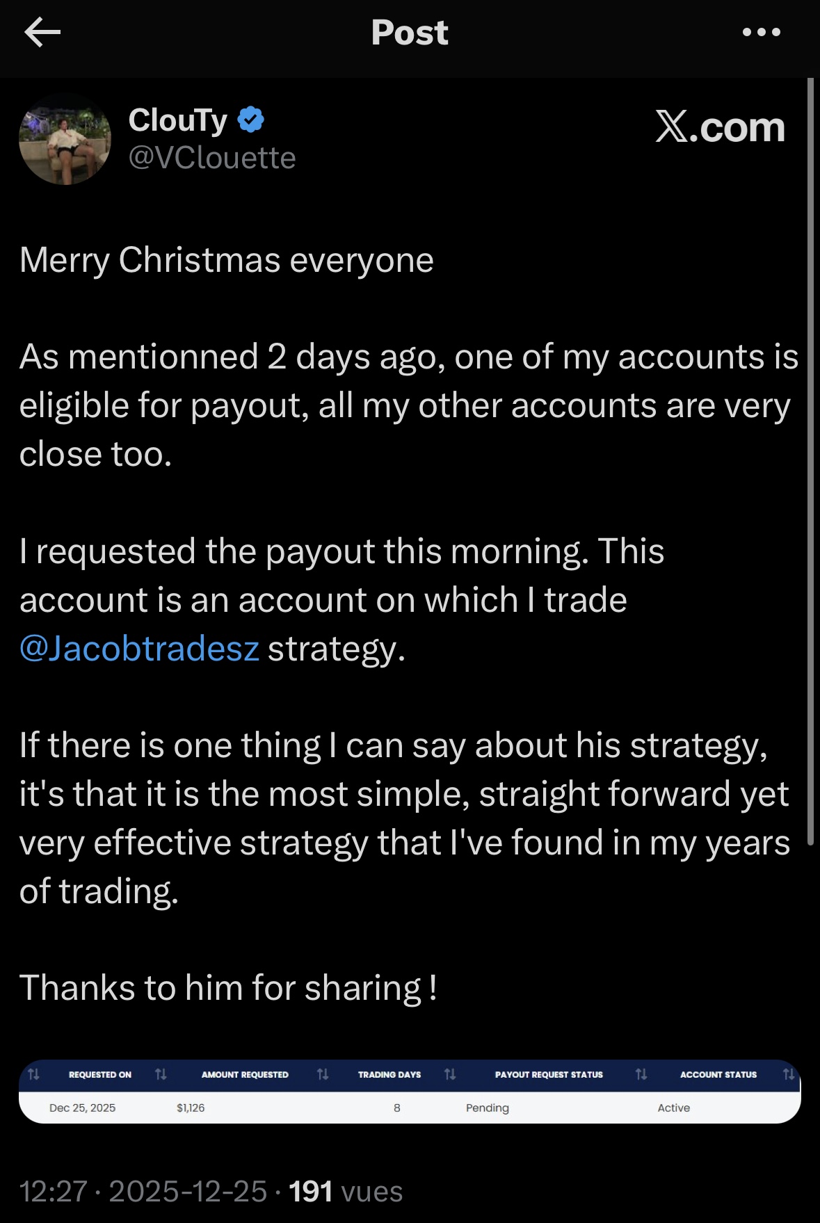 ClouTy on X: requested a payout trading Jacob's simple, effective strategy