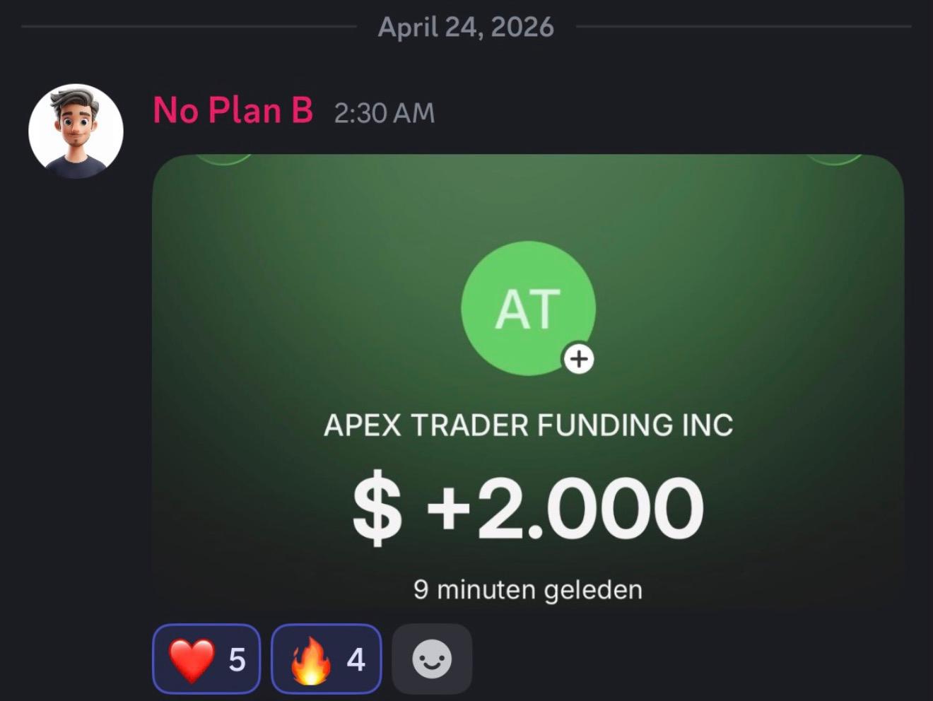 No Plan B: Apex Trader Funding payout of $2,000