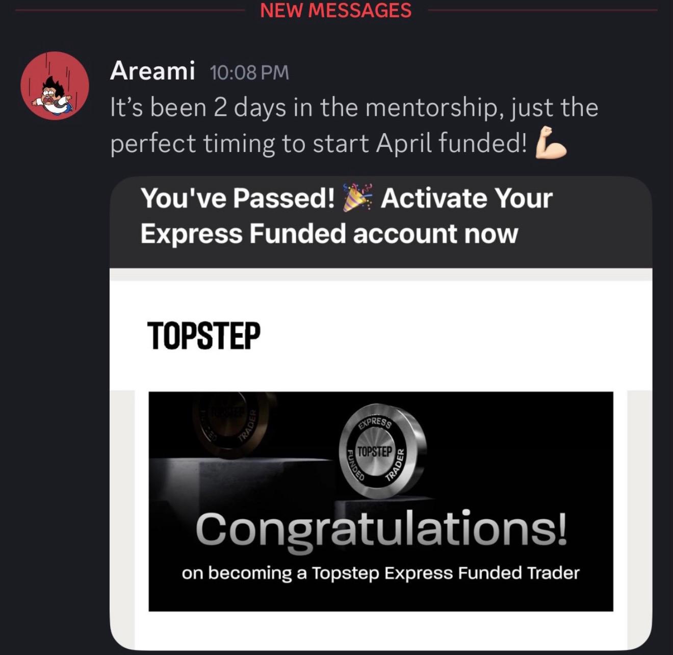 Areami: Two days in the mentorship and passed a Topstep Express Funded account