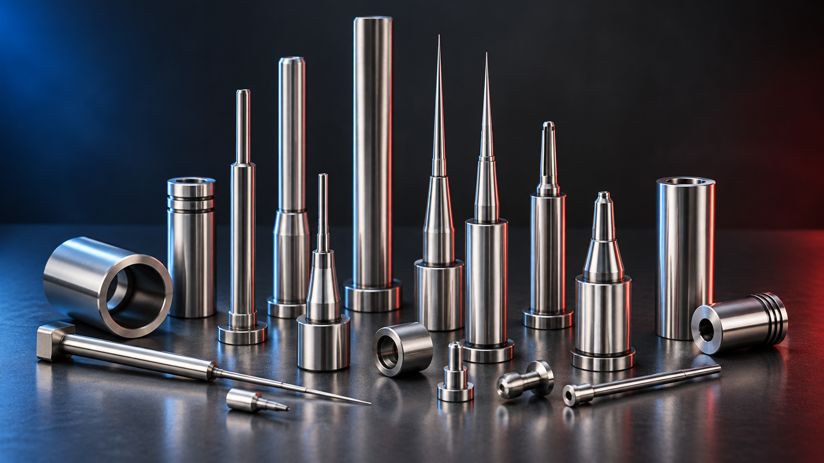 AI illustration of precision metal components against a dark background.