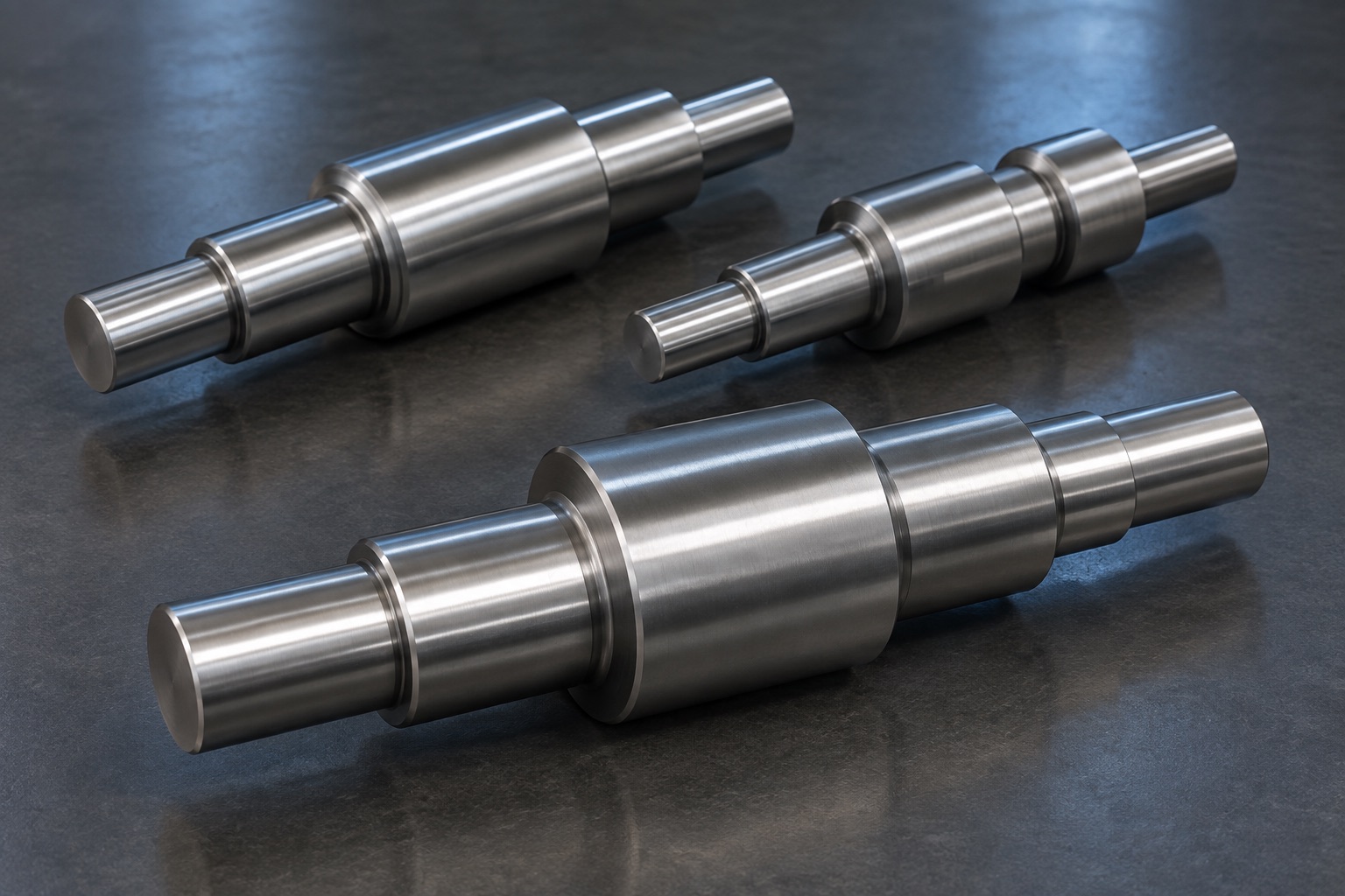 Stepped steel shafts with concentric cylindrical journals