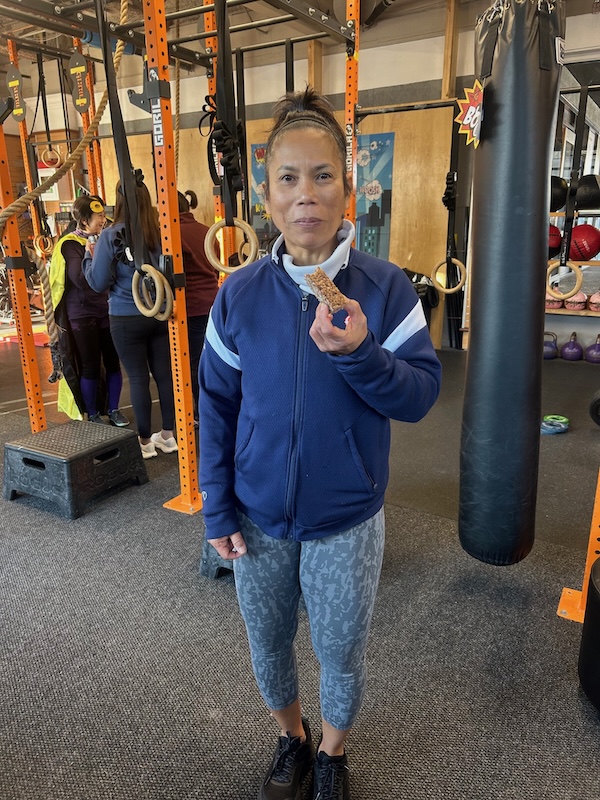 Motor with her homemade granola bar