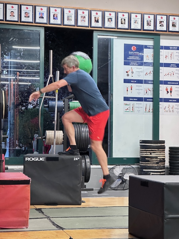Box step overs with med ball