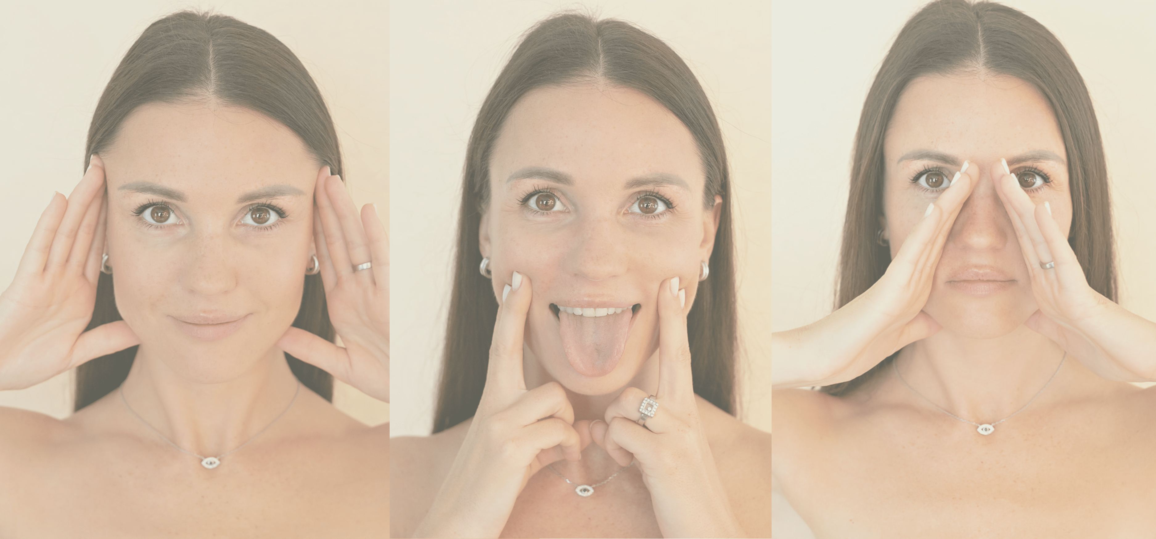 Natalia Broberg demonstrating face yoga exercises