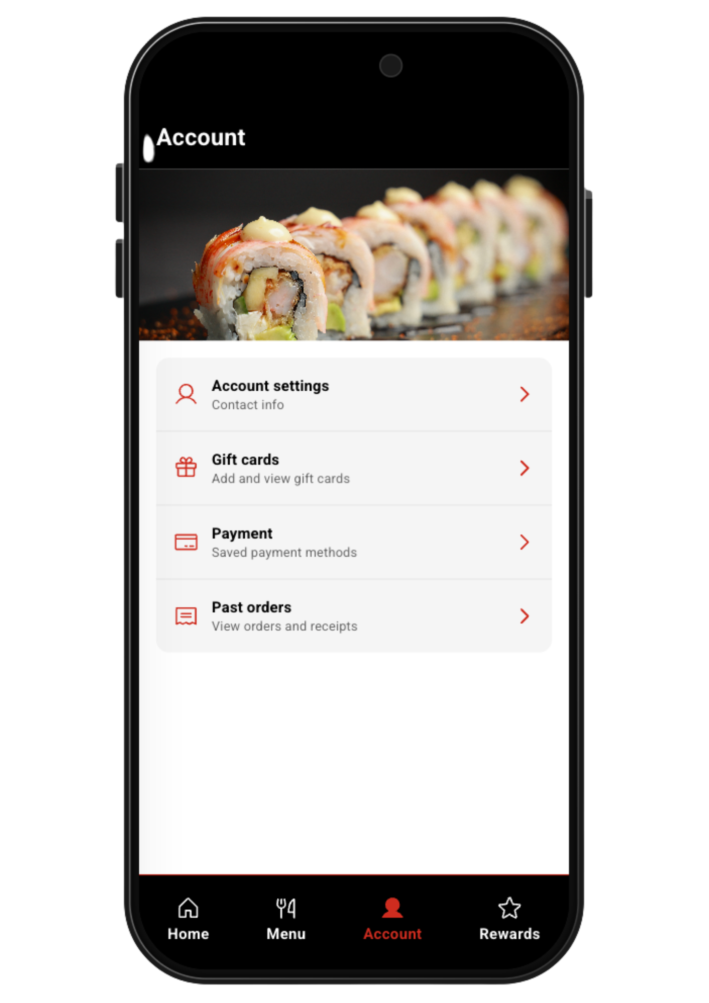 The Escobar Kitchen app — Account screen