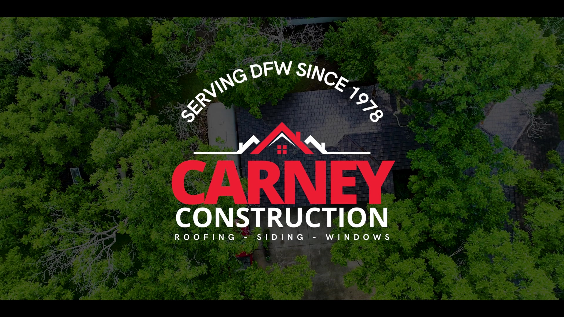 Aerial view of home with EDCO steel roofing installed by Carney Construction