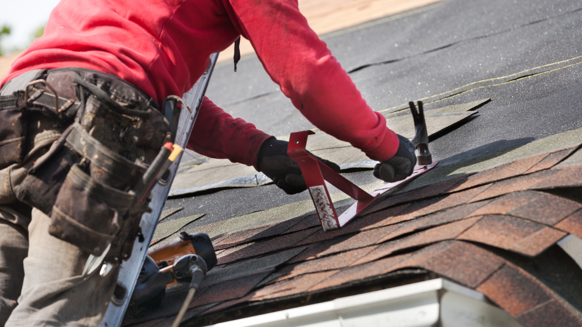 Carney Construction roofer installing shingles — quality workmanship