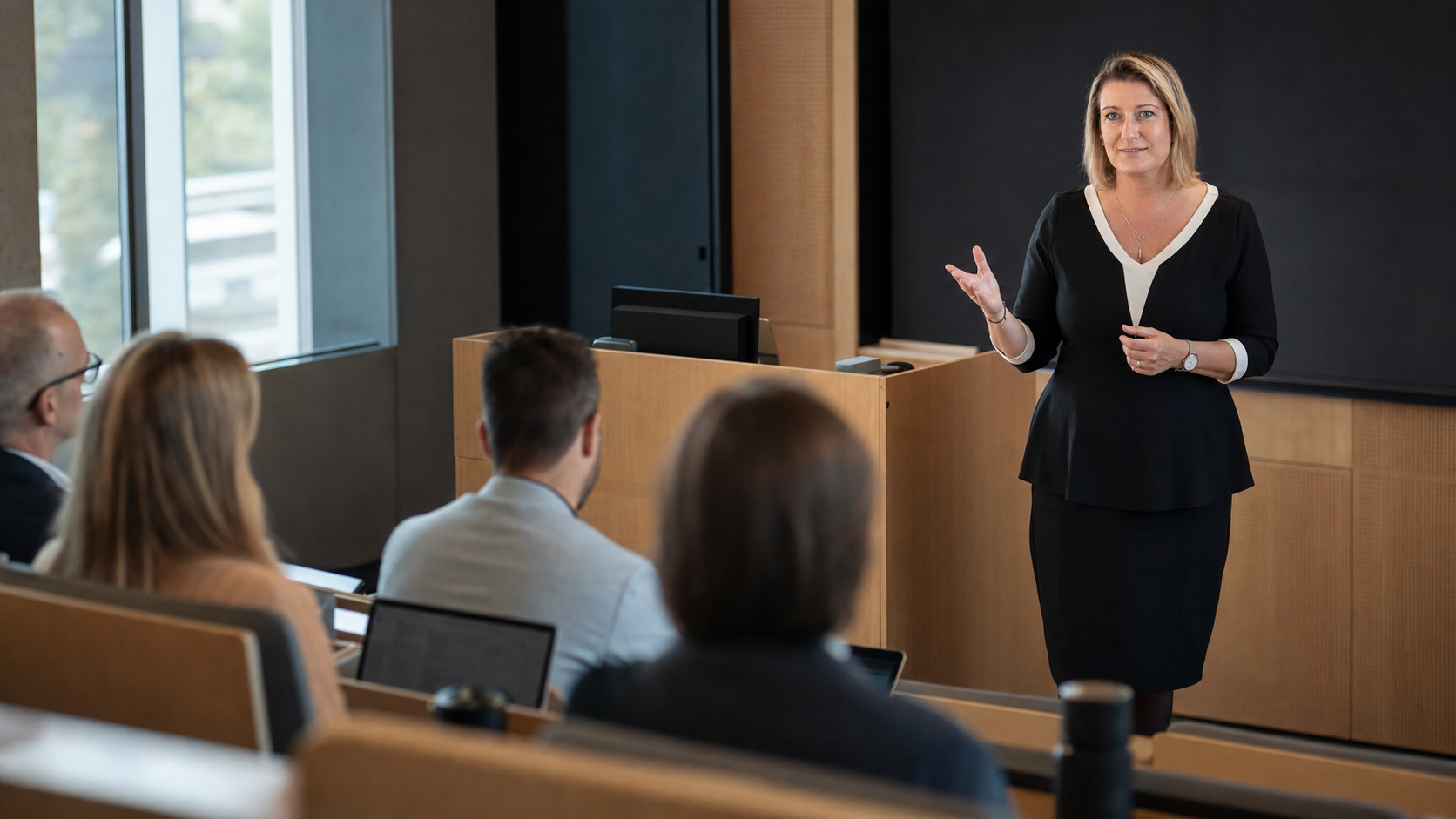 Monika Karolina Kosiedowska speaking to a group in a lecture room