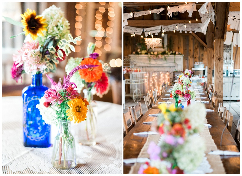 Colorful table setup at reception for a Greeneville TN wedding