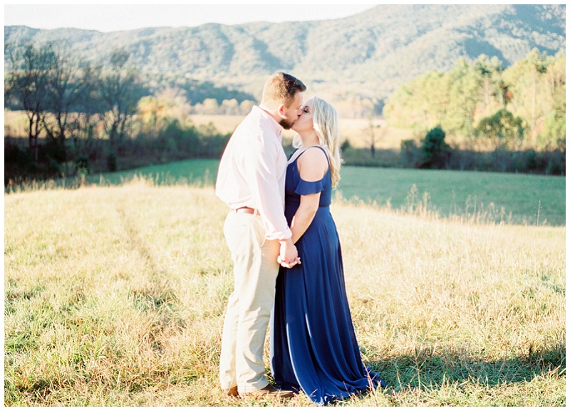 Engagement portrait at sunset in Cades Cove, Townsend TN