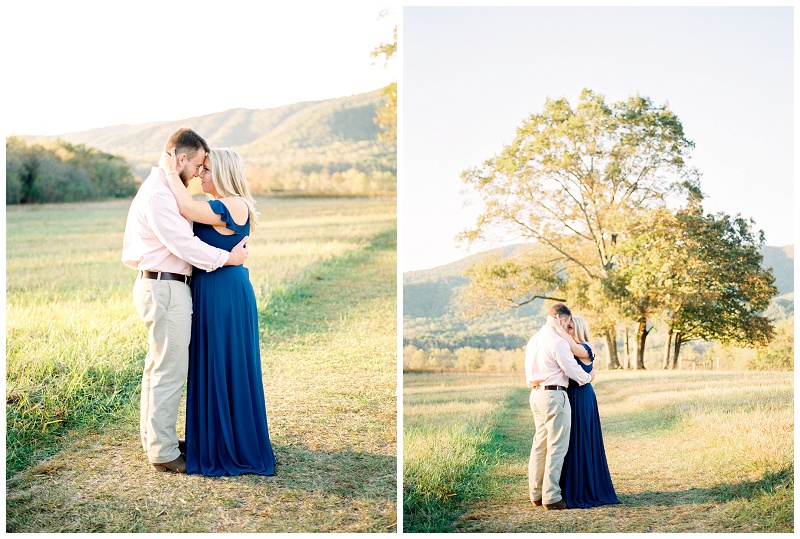 Romantic engagement photo of woman with mountain background