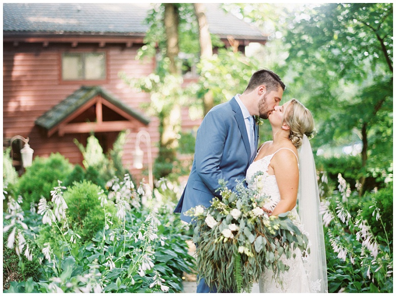 Bride and groom first kiss as husband and wife