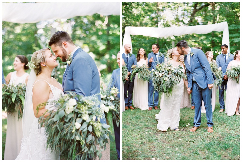 Bride and groom focused bridal portraits with wedding party