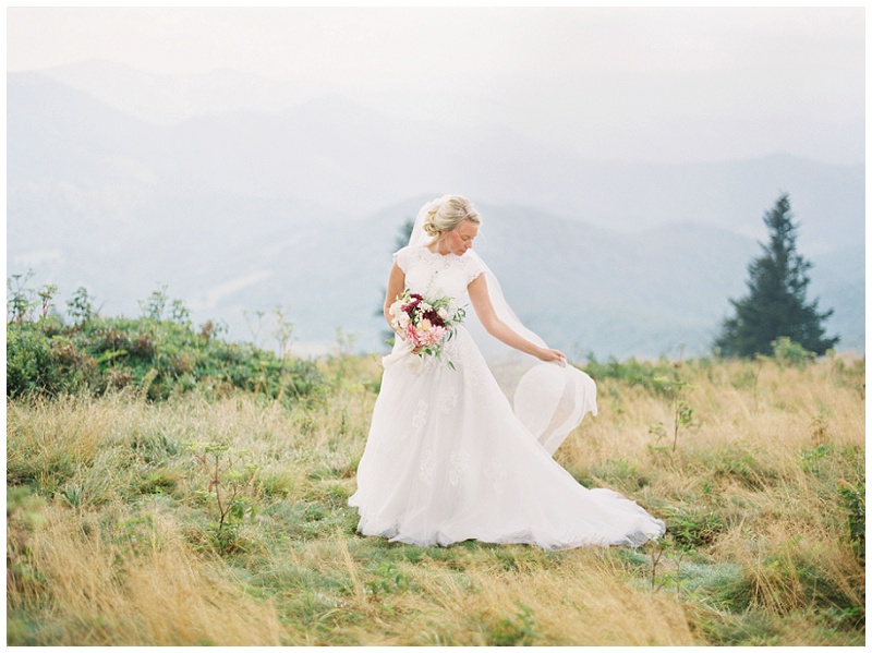 Romantic outdoor portraits at Roan Mountain TN elopement