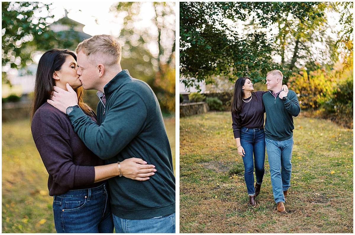 Intimate fall engagement session with cozy layering and boots