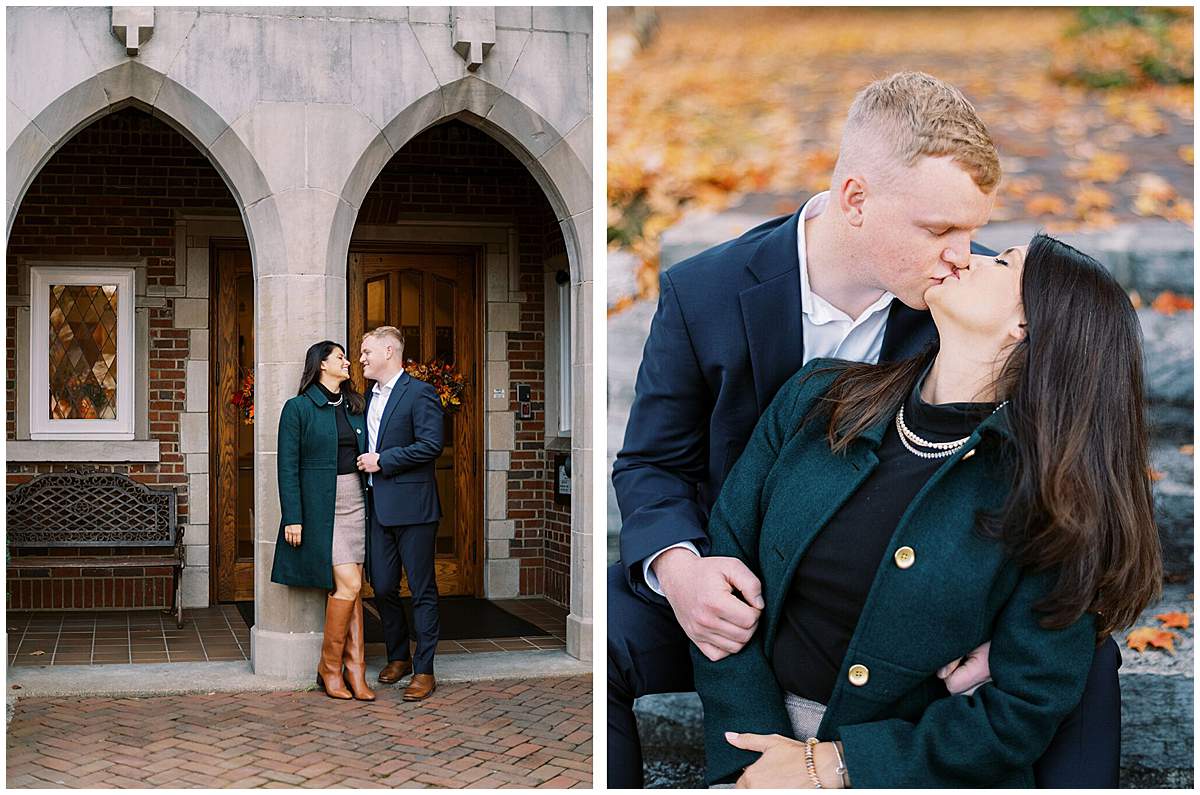 Autumn engagement photos with cozy sweaters and scarves