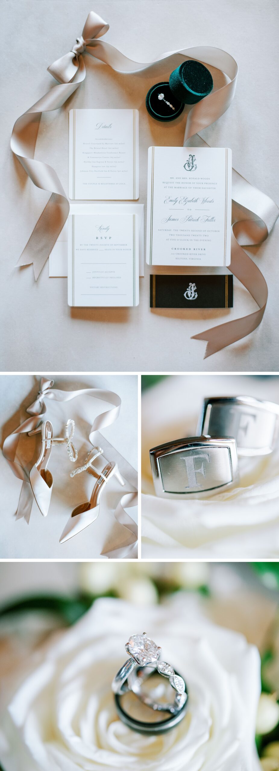 Close-up of bride’s wedding invitation details