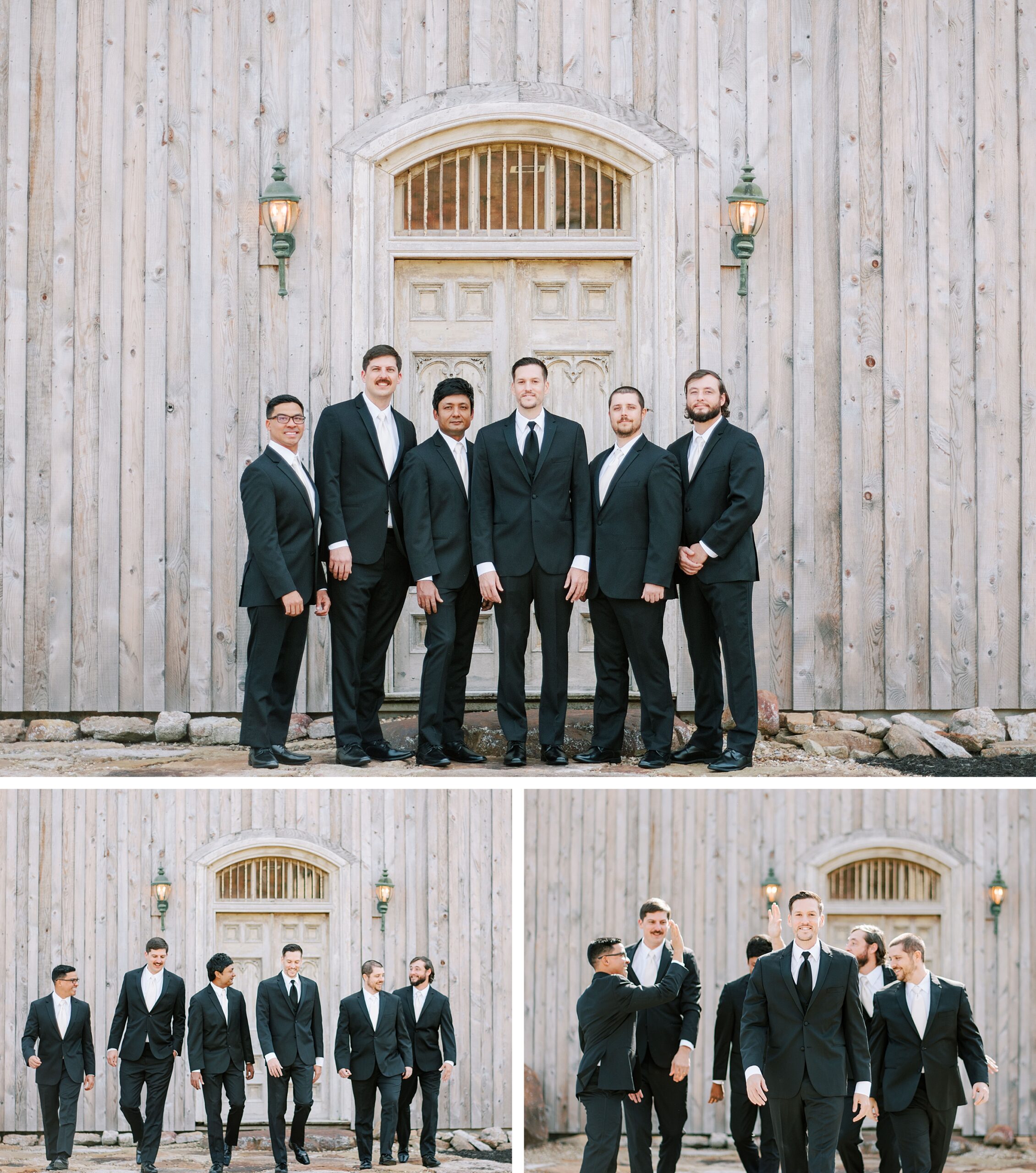 Groom and groomsmen laughing together