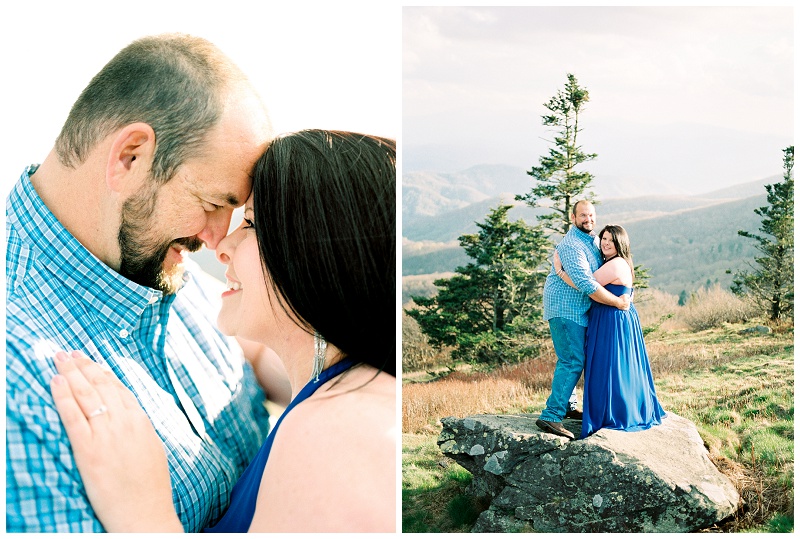 Romantic Roan Mountain engagement photos with scenic views