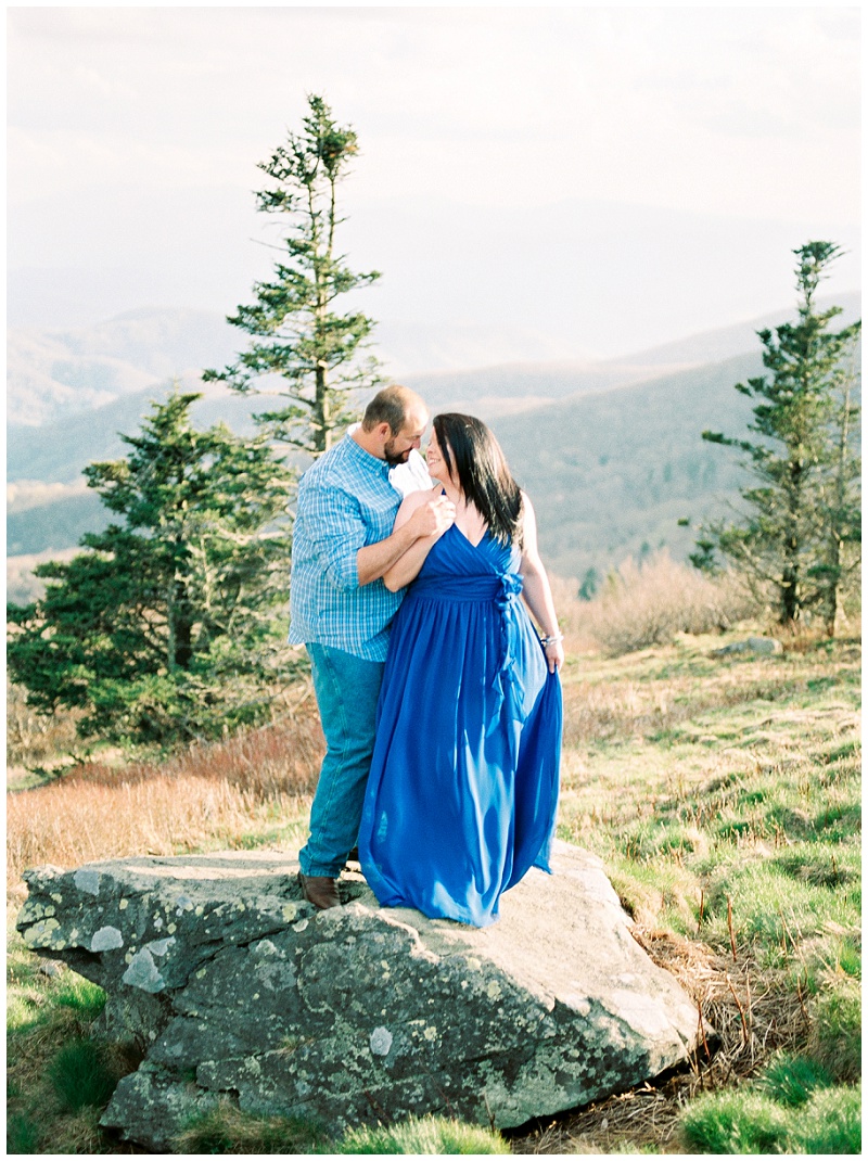 Scenic Roan Mountain engagement photos with Appalachian landscape