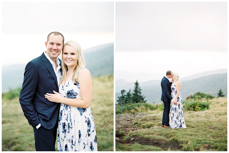 Couple embracing during Roan Mountain engagement photography