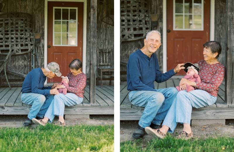Northeast TN Lifestyle Family Photographer capturing grandparents and newborn on family farm