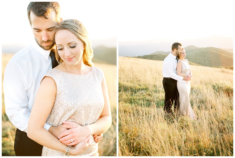 Max Patch Asheville NC engagement portraits with blush sequin dress