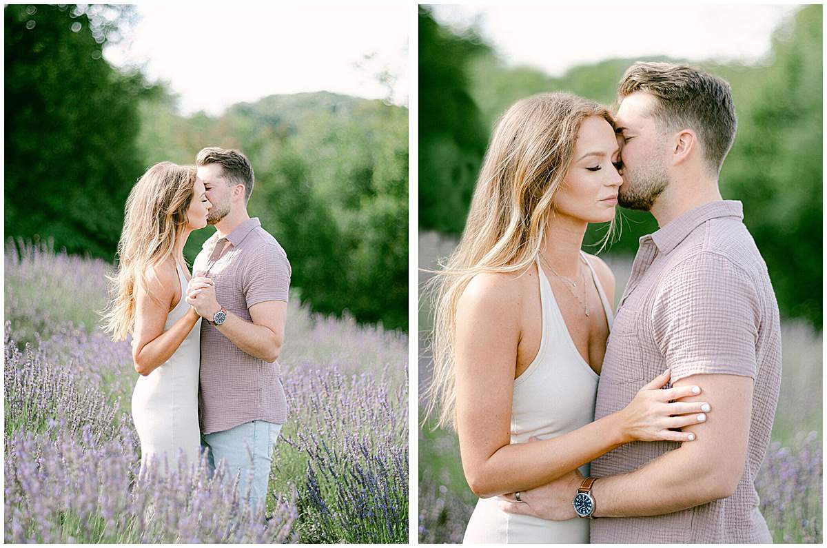 Lavender Field Engagement Session with flowy dresses and golden hour light