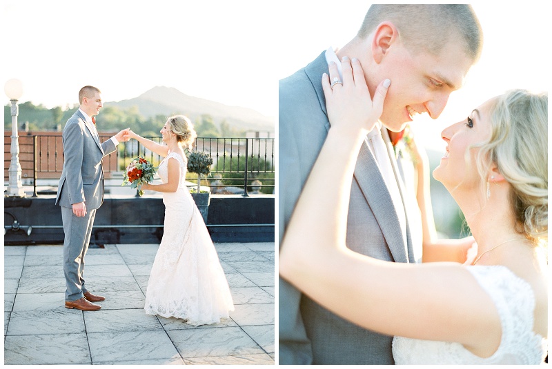 Bride and groom dancing at reception during sunset in downtown kingsport tn Bride and groom dancing at reception during sunset in downtown kingsport tn